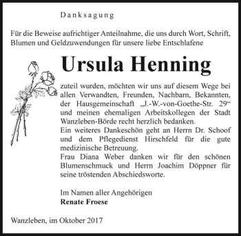 Traueranzeige von Ursula Henning  von Magdeburger Volksstimme