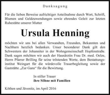 Traueranzeige von Ursula Henning  von Magdeburger Volksstimme