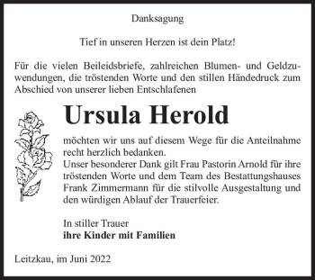 Traueranzeige von Ursula Herold  von Magdeburger Volksstimme