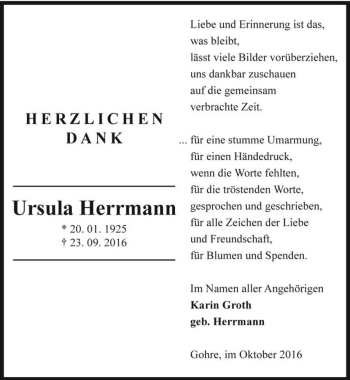 Traueranzeige von Ursula Herrmann  von Magdeburger Volksstimme