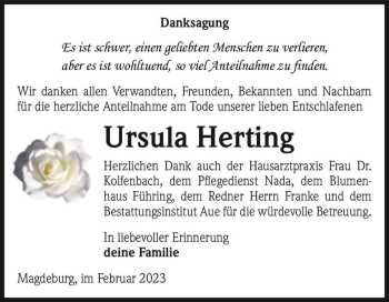 Traueranzeige von Ursula Herting  von Magdeburger Volksstimme