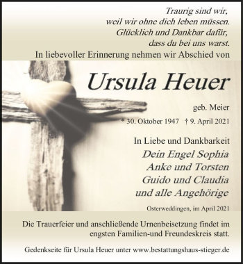 Traueranzeige von Ursula Heuer (geb. Meier)  von Magdeburger Volksstimme