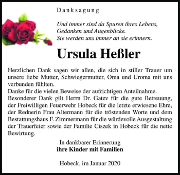 Traueranzeige von Ursula Heßler  von Magdeburger Volksstimme