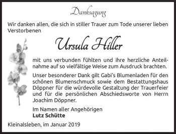 Traueranzeige von Ursula Hiller  von Magdeburger Volksstimme