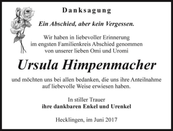 Traueranzeige von Ursula Himpenmacher  von Magdeburger Volksstimme