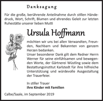 Traueranzeige von Ursula Hoffmann  von Magdeburger Volksstimme