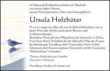 Traueranzeige von Ursula Holzhüter  von Magdeburger Volksstimme
