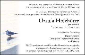 Traueranzeige von Ursula Holzhüter (geb. Stiehler)  von Magdeburger Volksstimme