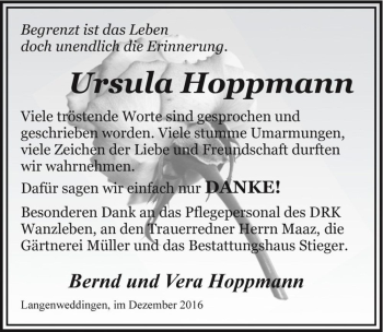 Traueranzeige von Ursula Hoppmann  von Magdeburger Volksstimme
