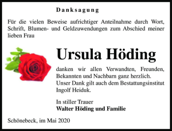 Traueranzeige von Ursula Höding  von Magdeburger Volksstimme