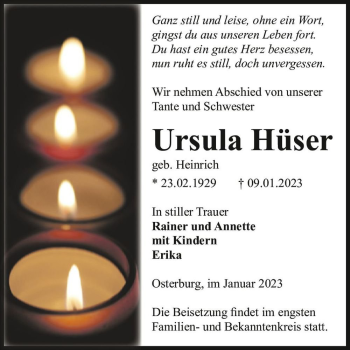Traueranzeige von Ursula Hüser (geb. Heinrich)  von Magdeburger Volksstimme
