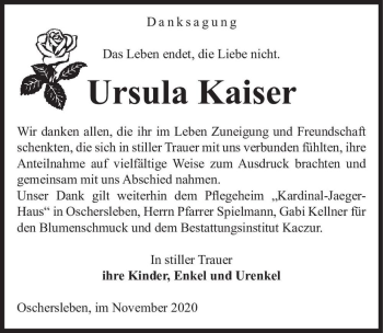 Traueranzeige von Ursula Kaiser  von Magdeburger Volksstimme
