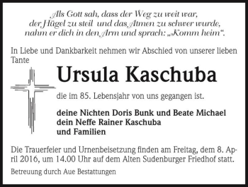 Traueranzeige von Ursula Kaschuba  von Magdeburger Volksstimme