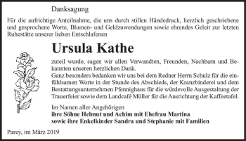 Traueranzeige von Ursula Kathe  von Magdeburger Volksstimme
