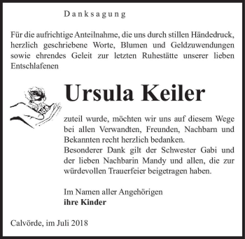 Traueranzeige von Ursula Keiler  von Magdeburger Volksstimme