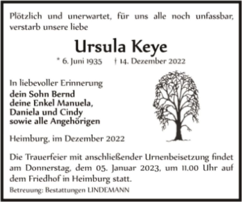 Traueranzeige von Ursula Keye  von Magdeburger Volksstimme
