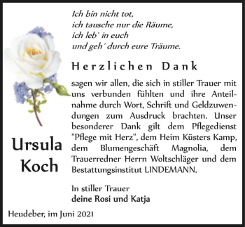 Traueranzeige von Ursula Koch  von Magdeburger Volksstimme