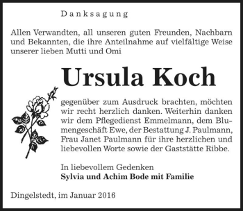 Traueranzeige von Ursula Koch  von Magdeburger Volksstimme