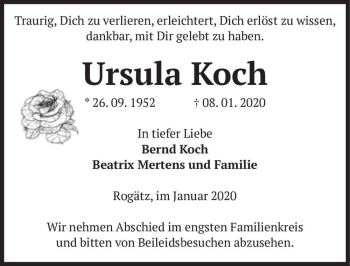 Traueranzeige von Ursula Koch  von Magdeburger Volksstimme