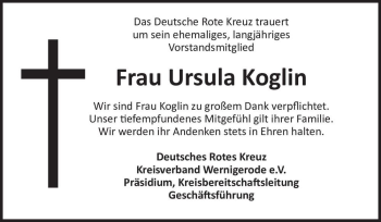 Traueranzeige von Ursula Koglin  von Magdeburger Volksstimme