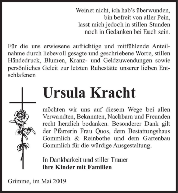 Traueranzeige von Ursula Kracht  von Magdeburger Volksstimme