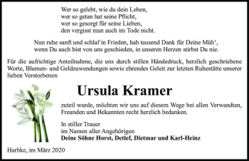 Traueranzeige von Ursula Kramer  von Magdeburger Volksstimme