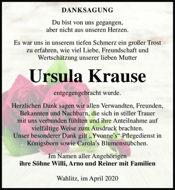 Traueranzeige von Ursula Krause  von Magdeburger Volksstimme