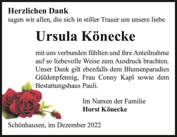 Traueranzeige von Ursula Könecke  von Magdeburger Volksstimme
