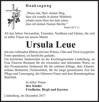 Traueranzeige von Ursula Leue  von Magdeburger Volksstimme