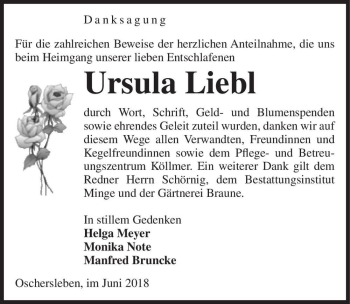 Traueranzeige von Ursula Liebl  von Magdeburger Volksstimme
