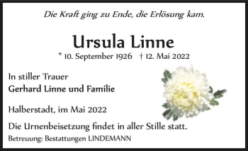 Traueranzeige von Ursula Linne  von Magdeburger Volksstimme
