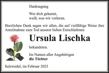 Traueranzeige von Ursula Lischka  von Magdeburger Volksstimme