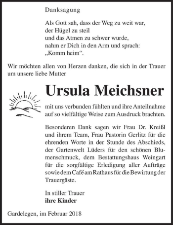 Traueranzeige von Ursula Meichsner  von Magdeburger Volksstimme