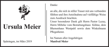 Traueranzeige von Ursula Meier  von Magdeburger Volksstimme