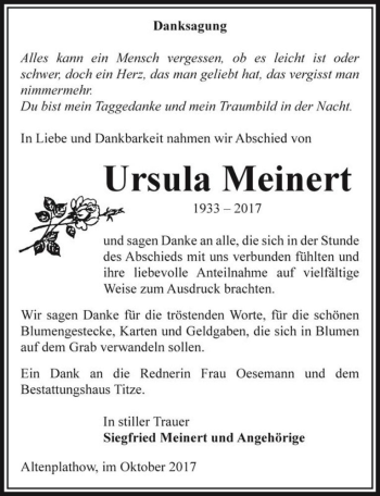 Traueranzeige von Ursula Meinert  von Magdeburger Volksstimme