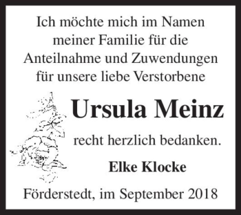 Traueranzeige von Ursula Meinz  von Magdeburger Volksstimme