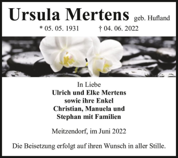 Traueranzeige von Ursula Mertens (geb. Hufland)  von Magdeburger Volksstimme