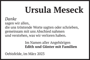 Traueranzeige von Ursula Meseck  von Magdeburger Volksstimme