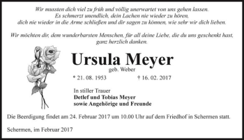 Traueranzeige von Ursula Meyer (geb. Weber)  von Magdeburger Volksstimme
