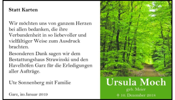 Traueranzeige von Ursula Moch (geb. Meier)  von Magdeburger Volksstimme
