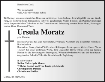 Traueranzeige von Ursula Moratz (geb. Hummel)  von Magdeburger Volksstimme