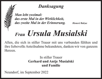 Traueranzeige von Ursula Musialski  von Magdeburger Volksstimme