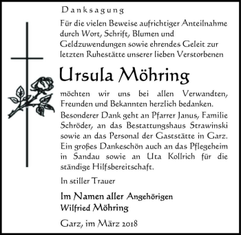 Traueranzeige von Ursula Möhring  von Magdeburger Volksstimme
