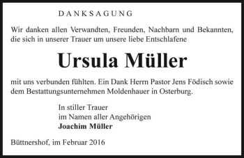 Traueranzeige von Ursula Müller  von Magdeburger Volksstimme