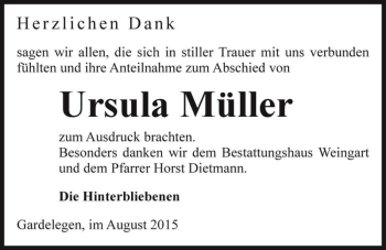 Traueranzeige von Ursula Müller  von Magdeburger Volksstimme