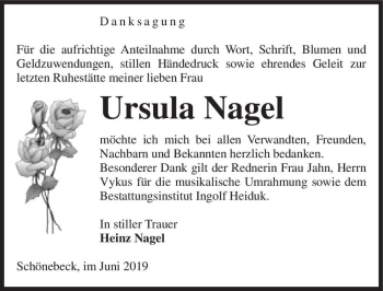 Traueranzeige von Ursula Nagel  von Magdeburger Volksstimme