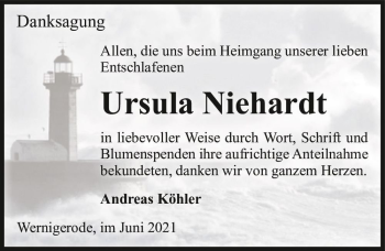 Traueranzeige von Ursula Niehardt  von Magdeburger Volksstimme