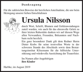 Traueranzeige von Ursula Nilsson  von Magdeburger Volksstimme