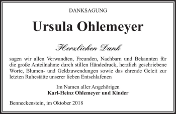 Traueranzeige von Ursula Ohlemeyer  von Magdeburger Volksstimme