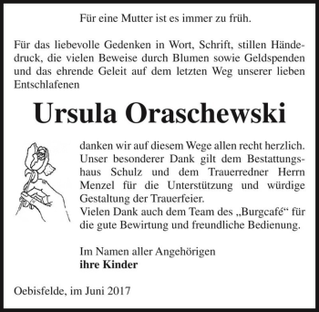 Traueranzeige von Ursula Oraschewski  von Magdeburger Volksstimme